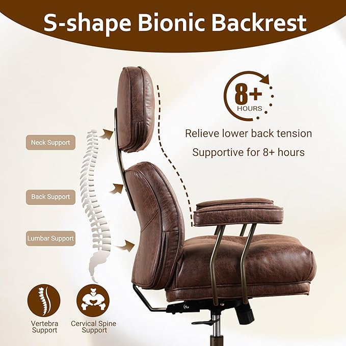 Faux Leather Executive Office Chair - Big and Tall Ergonomic Home Office Chair,Reclining Computer Desk Chair w/Lumbar Support,Adjustable Task Chair Swivel Rolling Chair with Wheels,Dark Brown,Suede-DeskLoop Office
