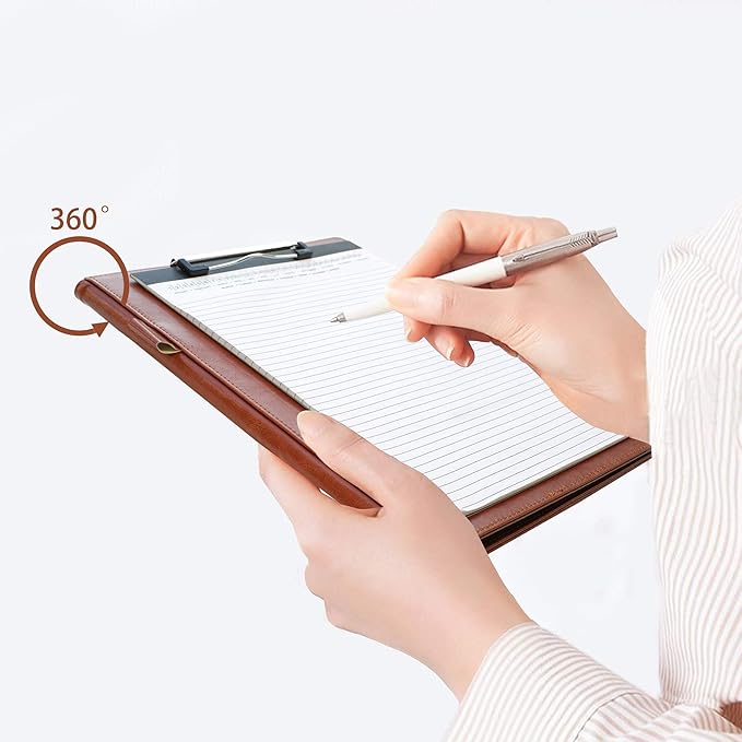 Clipboard Folder Padfolio, Mymazn Writing Portfolio Faux Leather Clipboards with Cover for Legal Pad Holder Letter Size A4 8.5 x 11 for Business Conference Notepad Clip Boards Brown-DeskLoop Office