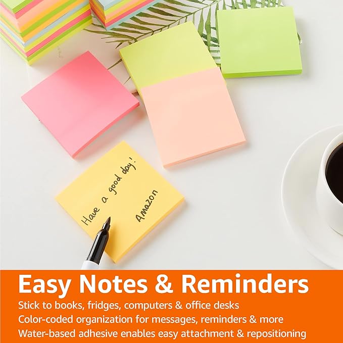 Amazon Basics Square Sticky Notes, Office Supplies for Desk, 3-x-3-inch, 24-Pack, Assorted Colors-DeskLoop Office