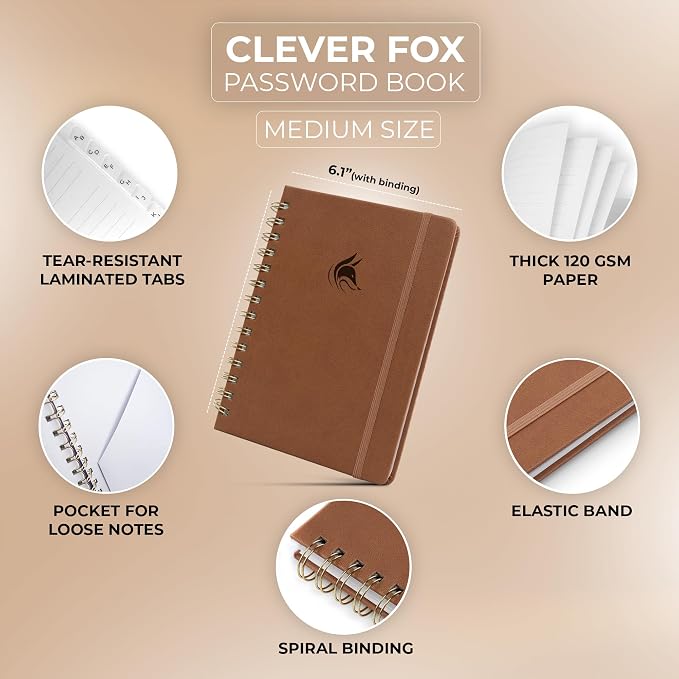 Clever Fox Password Book Spiral – Internet Address & Password Organizer - Image 2