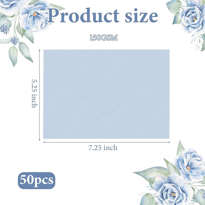 50 Pcs Baby Blue Envelopes Floral Pattern 5x7 Envelopes - Image 2