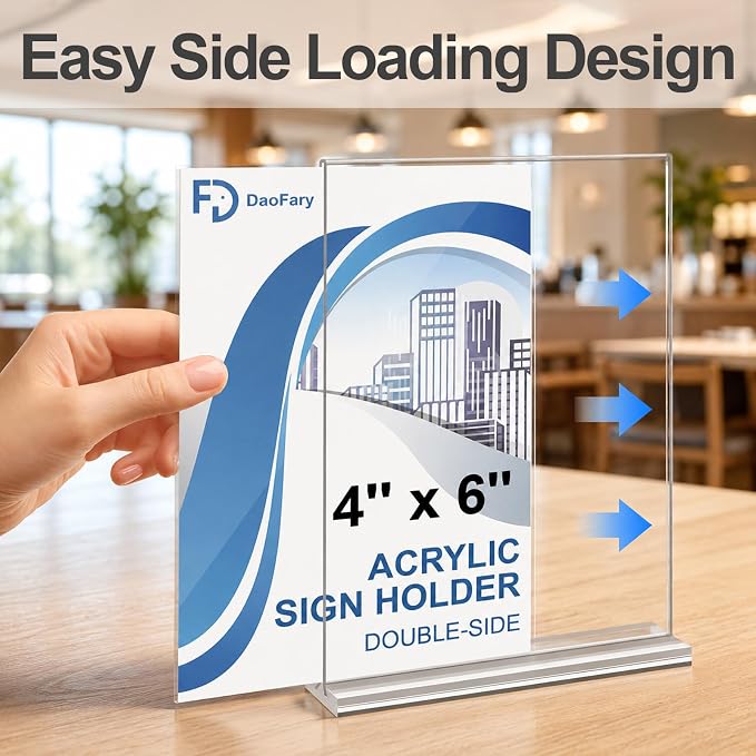 Daofary 4 x 6 Acrylic Sign Holder, 46 Pack Clear Double Sided Table Stand | - Image 4