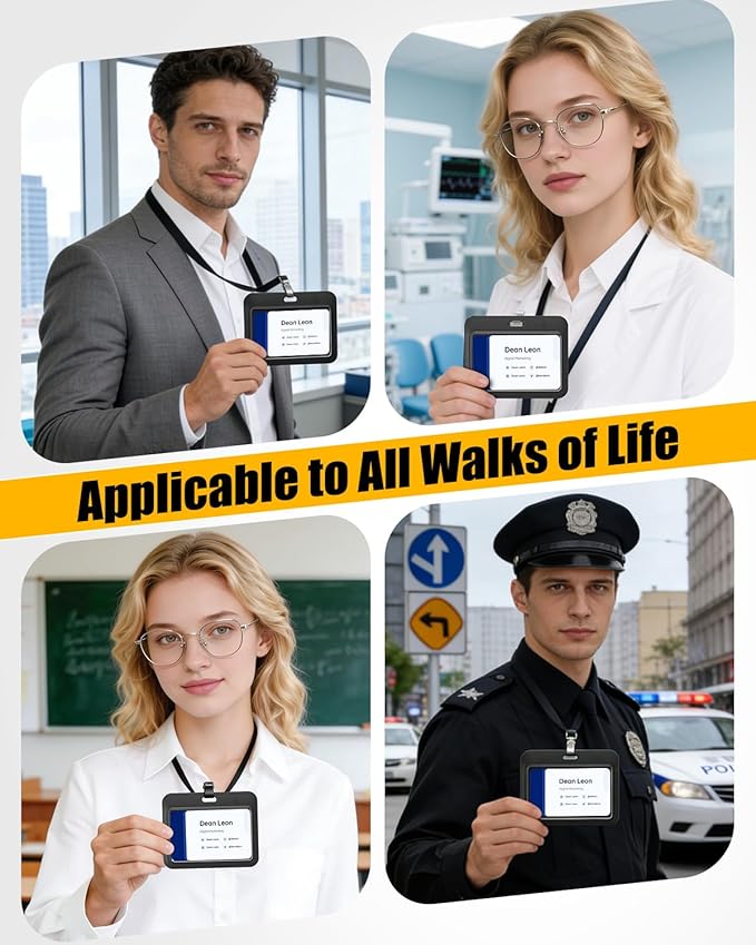 Uniclife 3 Pack Sliding ID Badge Holder Black Horizontal Hard Plastic Case - Image 6