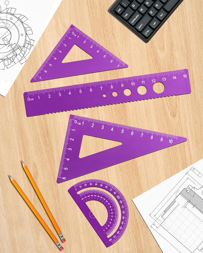 Honagu Triangular Ruler Set, 4 Pieces Aluminum Alloy Ruler, Metal Drafting Ruler - Image 5