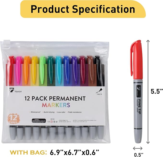 TOWON 12 Permanent Markers - Image 6
