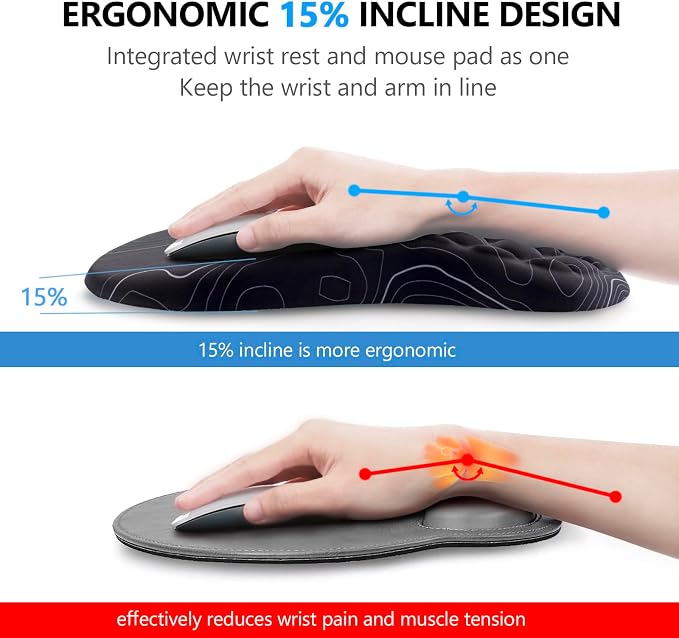 Mouse Pad Wrist Support, Laokiiy 2 in1 Keyboard Wrist Rest+ Ergonomic Mouse Pad - Image 2