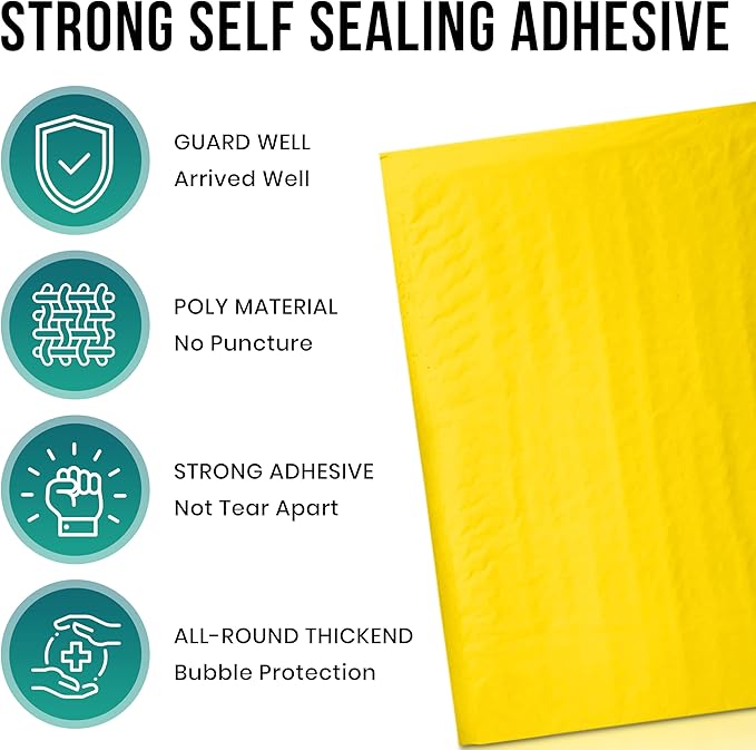 Levex - #000 4" x 8" [5 Pack] Yellow Poly Bubble Mailers, Padded Envelope Mailers, Packing Envelope & Mailing Bags for Shipping-DeskLoop Office
