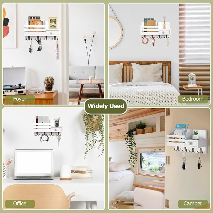 Key Holder Wall Mount, Wooden Adhesive Mail and Key Organizer - Image 6