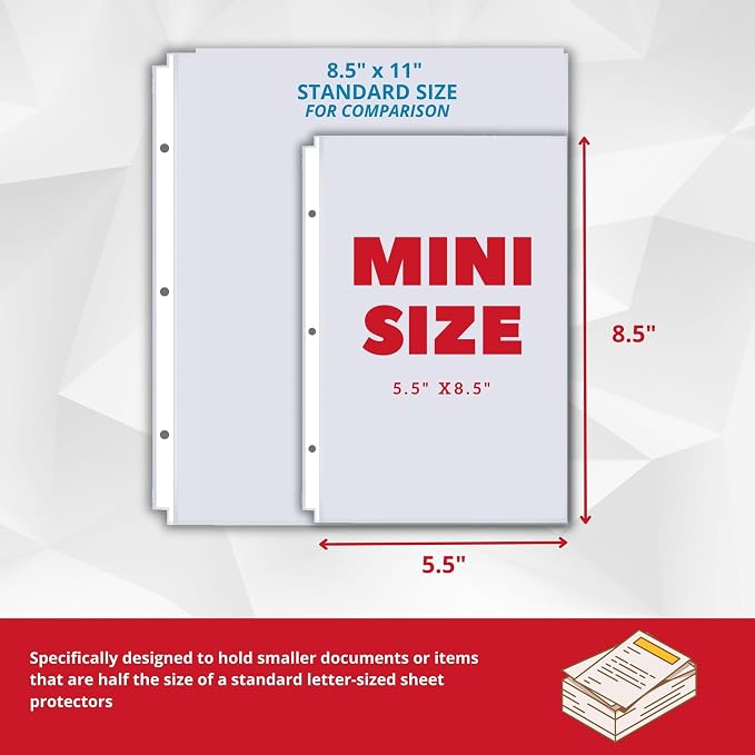 Officewerks Heavyweight Clear Mini Sheet Protectors Holds 5.5 x 8.5 Inch Sheets - Image 2