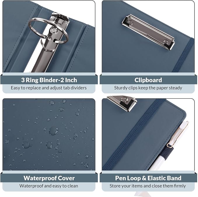 SKYDUE 3 Ring Binder with Clipboard, 2 Inch Heavy Duty Binder, PU Clipboard - Image 5