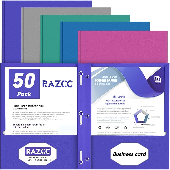 Two Pocket Folders, RAZCC 50 Pack Two Pocket by RAZCC