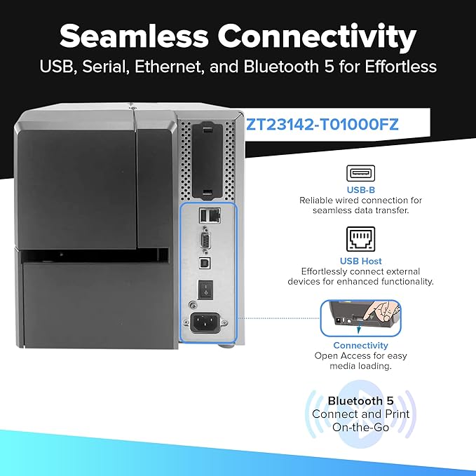 Zebra ZT231 (Zebra ZT230 Replacement) | Thermal Transfer & Direct Thermal 203 DPI | ZT23142-T01000FZ | USB, Serial, Ethernet, Bluetooth Connectivity, Tear Bar-DeskLoop Office