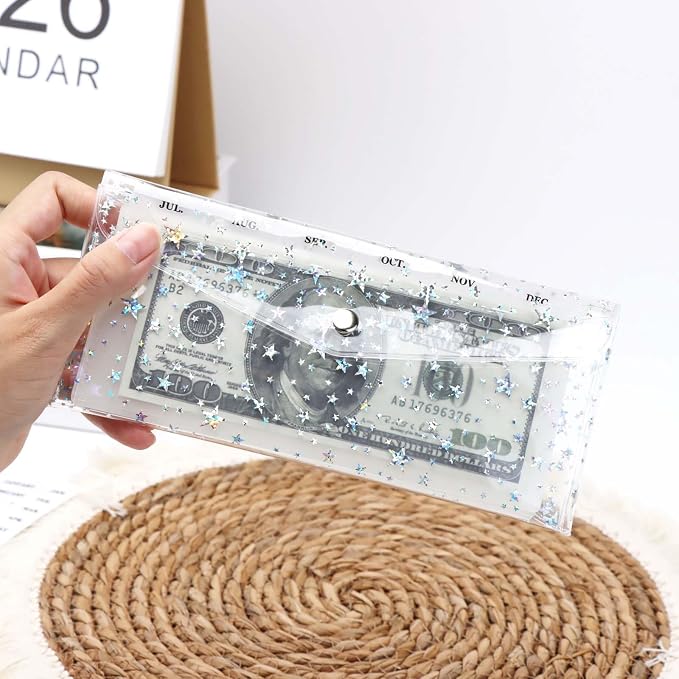 Cash Envelope Wallet 6-Tab Divider Pockets Cash Stuffing Envelopes Glitter PVC - Image 7