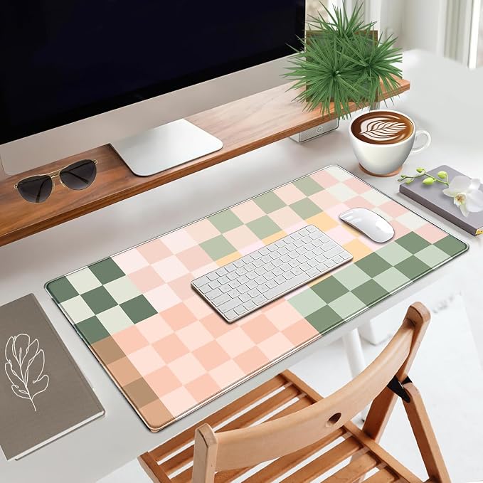 Checkered Desk Mat Cute Pink Pastel XXL Large Mouse Pad Aesthetic Boho Desk Pad - Image 2