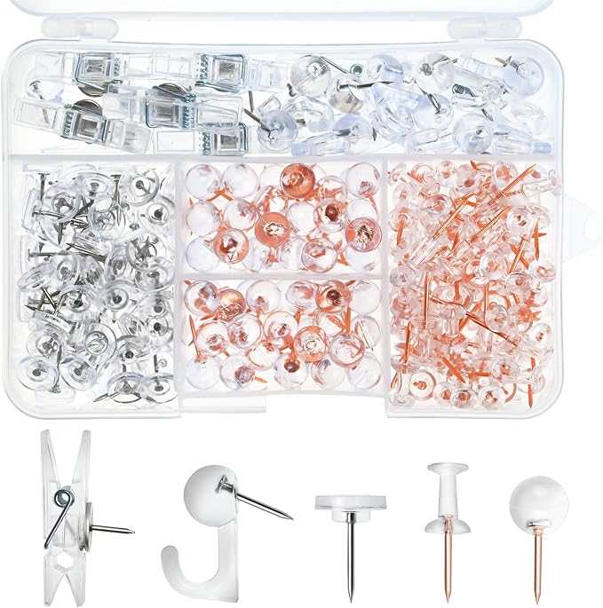 260 Pcs Push Pins Set 5 Styles Clear Thumb Tacks Map Pins Assorted Push Pins by koorito