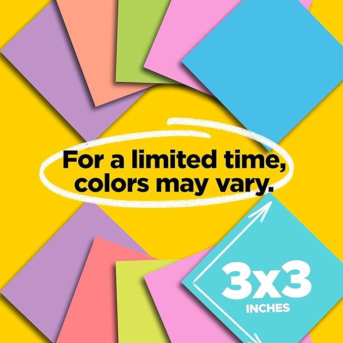 Post-it Super Sticky Notes, 24 Sticky Note Pads, 3 x 3 in., School Supplies, Office Products, Sticky Notes for Vertical Surfaces, Monitors, Walls and Windows, Supernova Neons Collection-DeskLoop Office