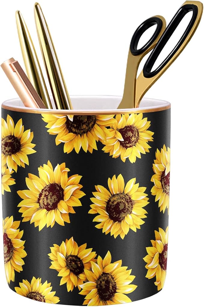 Pen Holder, Cute Pencil Holder for Desk, Makeup Brush Holder Floral Pattern by WAVEYU