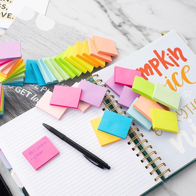 (50 Pads) Sticky Notes 1.5x2, 10 Colors Self Sticky Notes, Sticky Pads, Recyclable, Self-Stick Pads, Easy to Stick for Home, Office, Notebook-DeskLoop Office