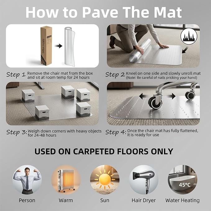 Office Chair Mat for Carpet: 30" x 48" Plastic Heavy Duty Computer Desk Mats - Image 3