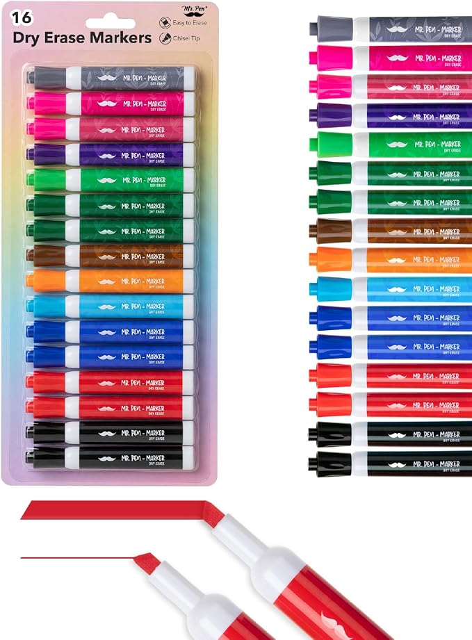 Mr. Pen- Dry Erase Markers, 16 Pack, Low Odor Ink | Chisel Tip, Back to School by MrPen