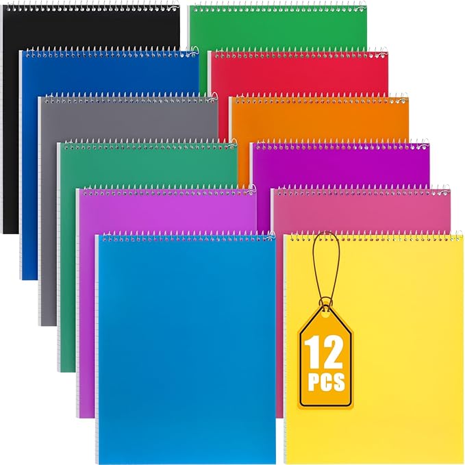 Faccito 12 Pack Top Steno Spiral Notebooks Bulk Top Bound Steno Pads Spiral Book11 x 8-1/2" 100 Sheets College Ruled Paper Notebooks for Office School University Work Supplies (Assorted Colors)-DeskLoop Office
