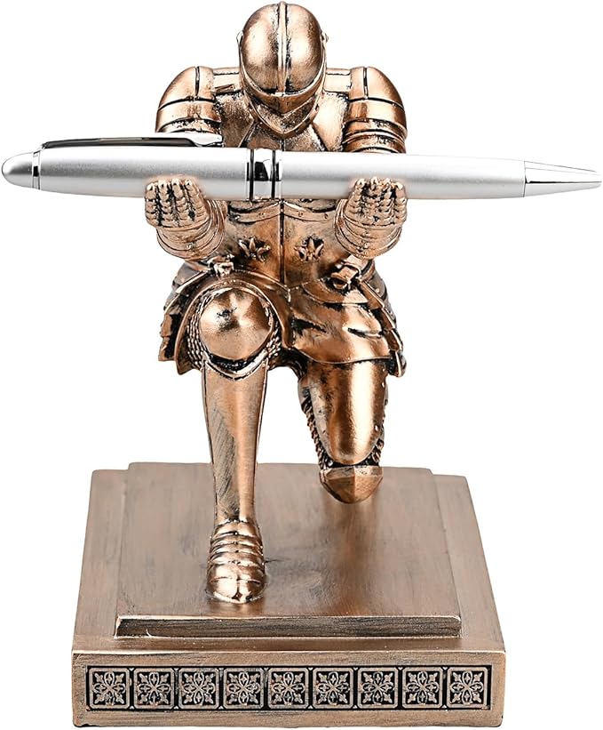 Knight Pen Holder Pen Stand Desk Organizers and Accessories Resin Pencil Holder as Gift with a Fancy Pen for Office and Home Desk Organizer (Bronze)-DeskLoop Office