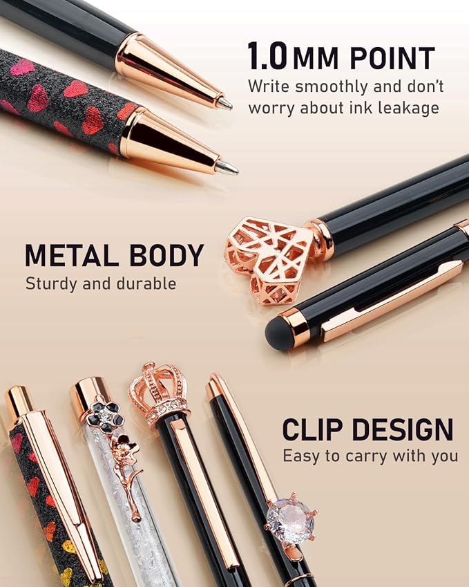 WEMATE 8Pcs Ballpoint Pens Set Metal Crystal Diamond Pen Glitter - Image 2