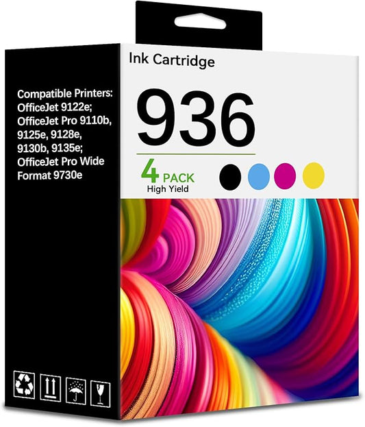 936 936e Extra High Capacity Ink Cartridges for HP 936 936e 936XL Ink Work with OfficeJet Pro 9110b 9128 9130b 9125e 9135e 9122e 9730e Printers (4-Pack Black Cyan Magenta Yellow)-DeskLoop Office