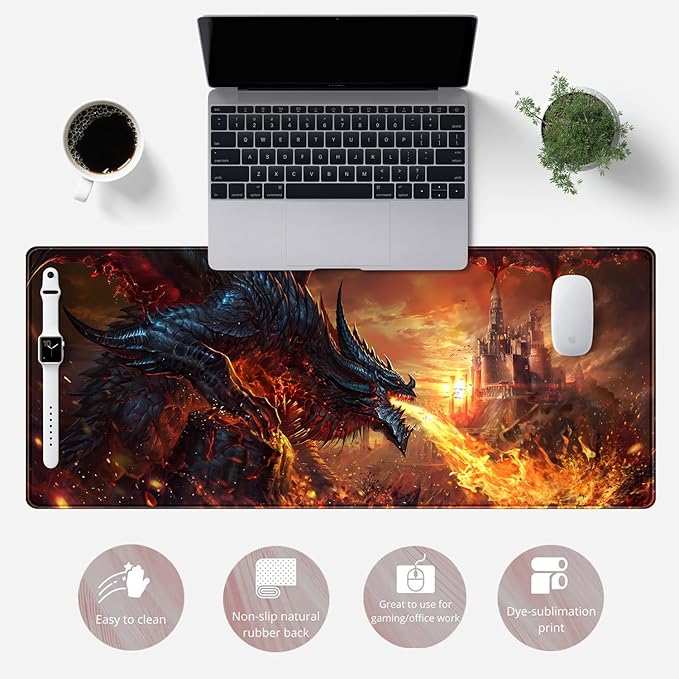 Japanese Desk Mat Dragon Castle Desk Pad Game Aesthetic Mouse Pad Large Gaming Mousepad Extended Keyboard Pad 31.5 x 11.8 in Laptop Computer Mouse Keyboard Mouse Pads for Desk Decor Mat.-DeskLoop Office