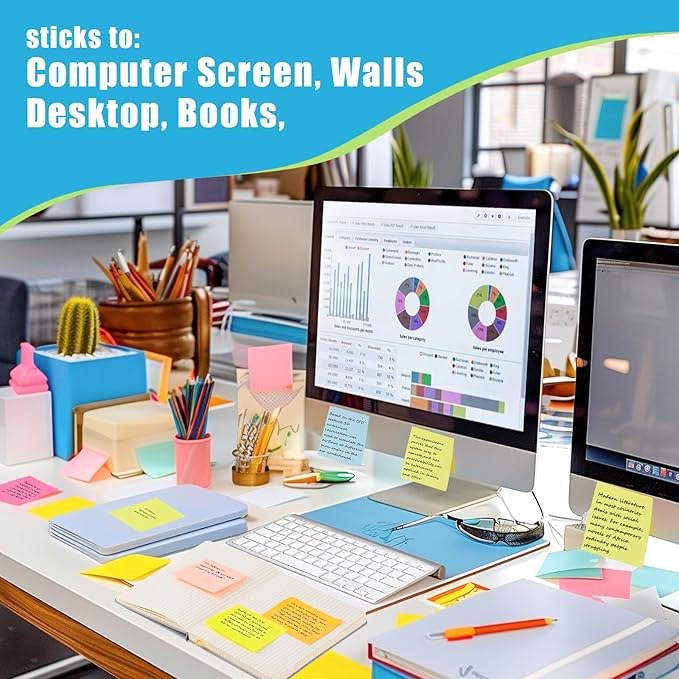 SACATR 30 Pads Sticky Notes, Sticky Note Pads 3x3 inches, 10 Bright Color Sticky Notes,Self-Stick Note Pads, Perfect for Office Home School(100 Sheet/Pad)-DeskLoop Office