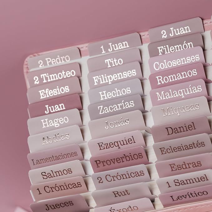 UPAFEXXI-Spanish Laminated Bible Tabs for Women and Men(Gold Foil Embossed Lettering) Pestañas de la Biblias, 80 Reposition Large Print tabs, Easy to Read and Apply(Pink)-DeskLoop Office
