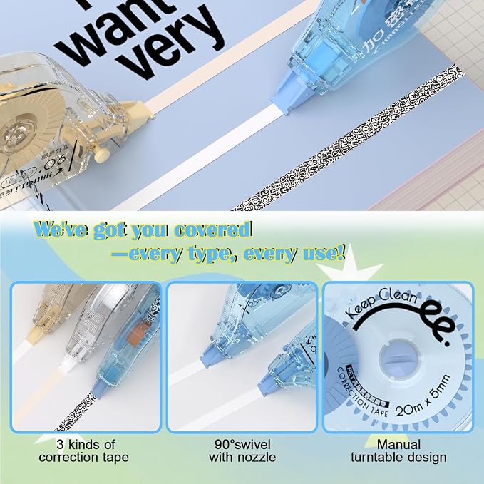 CHANGLi White Correction Tape, Secure Correction Tapes, 90° Rotating Tip - Image 4
