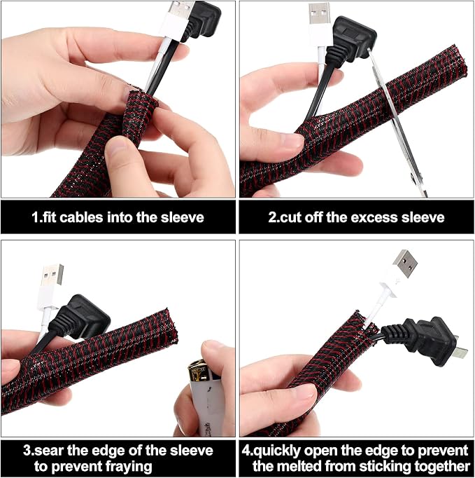 Boao 3 Pieces Cord Protector Wire Loom Tubing Cable Sleeve Split Sleeving - Image 2