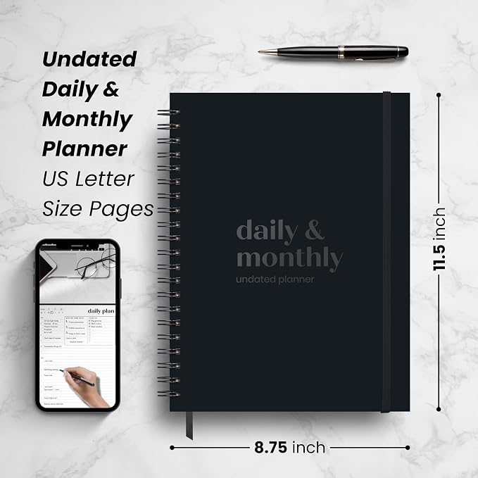 Undated Daily & Monthly Planner 2026-2027 | Hourly Schedule | Large 8.5" x 11" - Image 7
