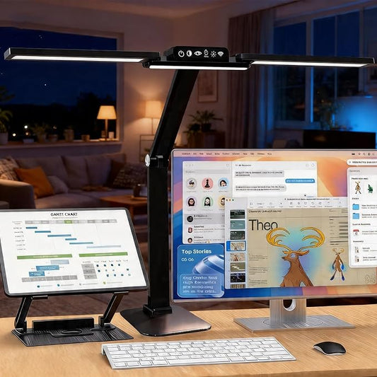 NUNET 24W LED Desk Lamp with 2-in-1 Weighted Base & Clamp, 26.8" Dual Monitor by NUNET