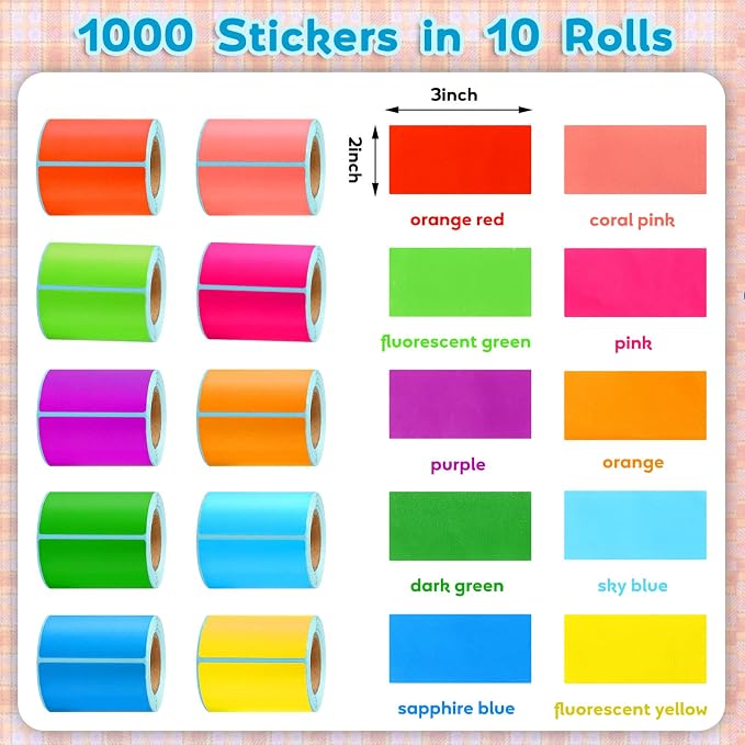 Outus 1000 Pcs Colored Sticker Labels Rolls Rectangular Coding Labels 2 X 3 - Image 3