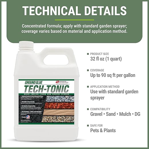 Ground Glue Tech-Tonic Landscape Adhesive for Rock, Mulch, and Sand, Weatherproof Long-Lasting Stabilizer for Trails & Slopes, Pet-Safe Binder for Pea Gravel, Bark & Flower Beds, 32 Fl. Oz.-DeskLoop Office