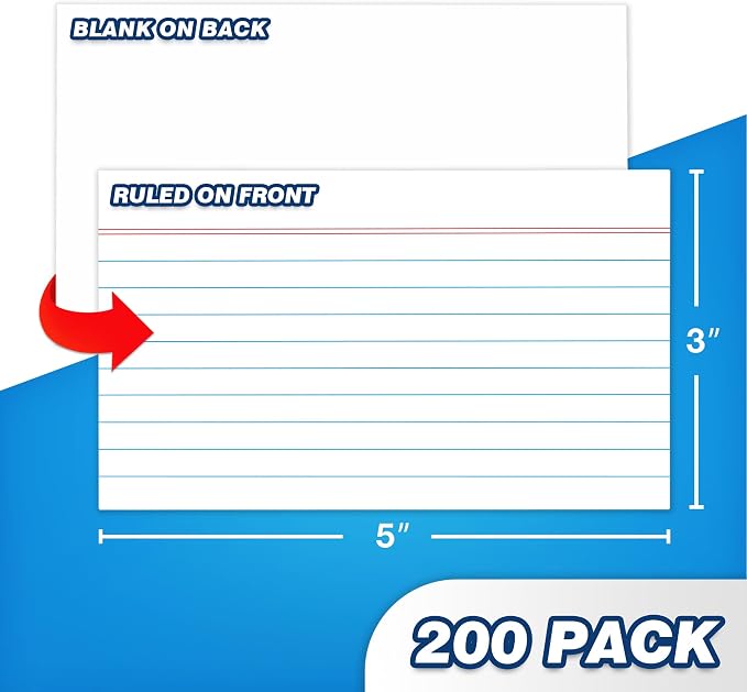 Chell 200 Count Index Cards 3x5 Inch Heavyweight, Ruled Front and Blank Back - Image 3