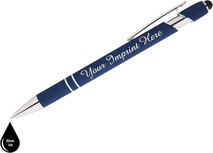 Up to 500 Pcs Custom Pens Bulk | Rainbow of Colors | Soft-Touch Metal Black Ink Personalized with Name or Message (Dark Blue, 300)