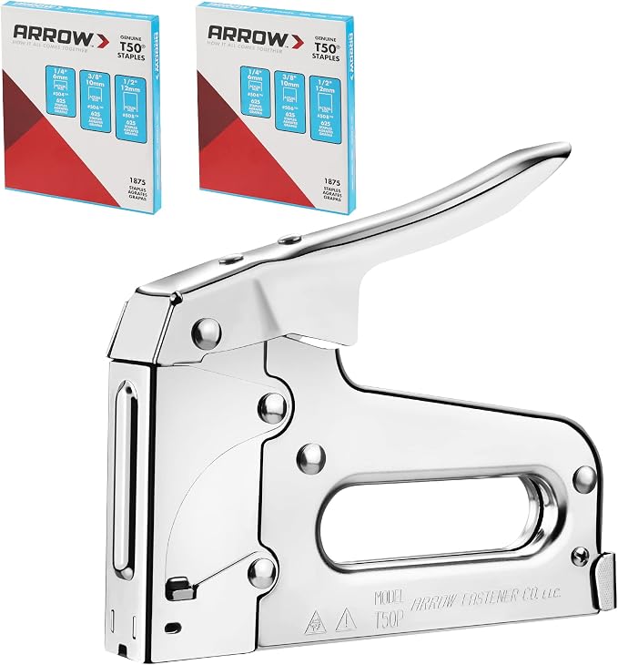 Arrow T50 Heavy Duty Staple Gun Kit, All Chrome Steel Stapler, by ArrowToolGroup