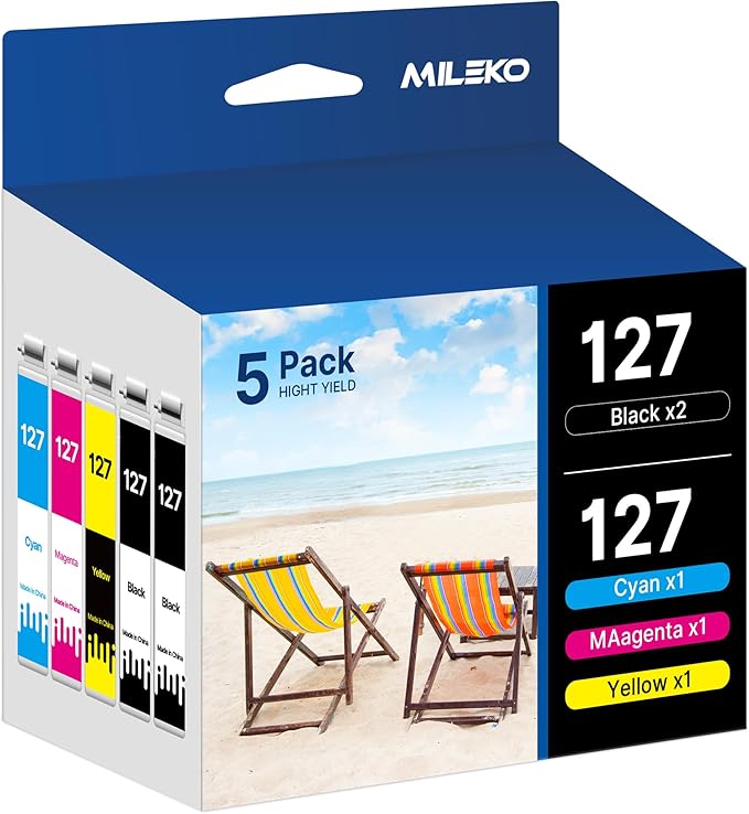 MILEKO 127XL Ink Cartridge Remanufactured Replacement for Epson 127 XL Ink Cartridges T127 Ink for Workforce 60 545 845 645WF-3540 WF-3530 WF-3520 WF-7010 WF-7510 Stylus NX530 NX625 Printer (5 Pack)-DeskLoop Office