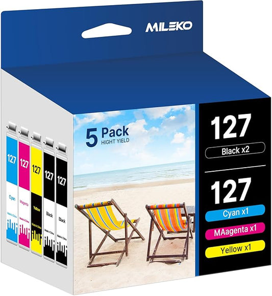 MILEKO 127XL Ink Cartridge Remanufactured Replacement for Epson 127 XL Ink Cartridges T127 Ink for Workforce 60 545 845 645WF-3540 WF-3530 WF-3520 WF-7010 WF-7510 Stylus NX530 NX625 Printer (5 Pack)-DeskLoop Office