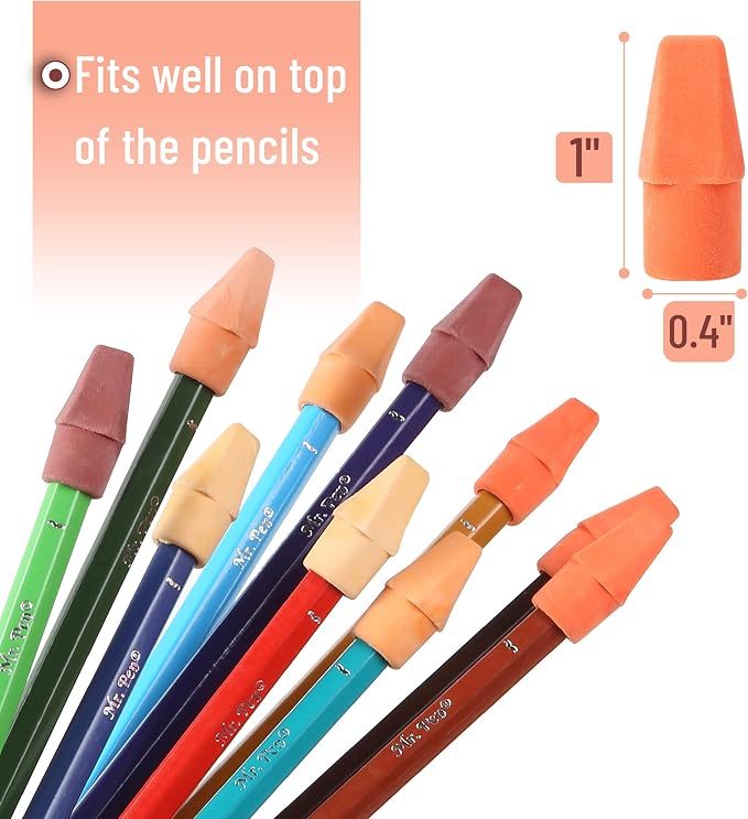 Mr. Pen- Pencil Top Erasers, 120 Pack, 6 Different Sunset Orange Colors | - Image 3