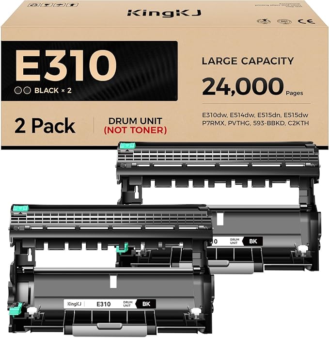 E310 E310dw Drum Unit(Not Toner)Black 2-Pack High-Yield Replacement for Dell P7RMX PVTHG 593-BBKD Image-Drum Compatible for Dell E310dw E514dw E515dn E515dw E310 E514 E515 Laser Printer Ink All-in-One-DeskLoop Office