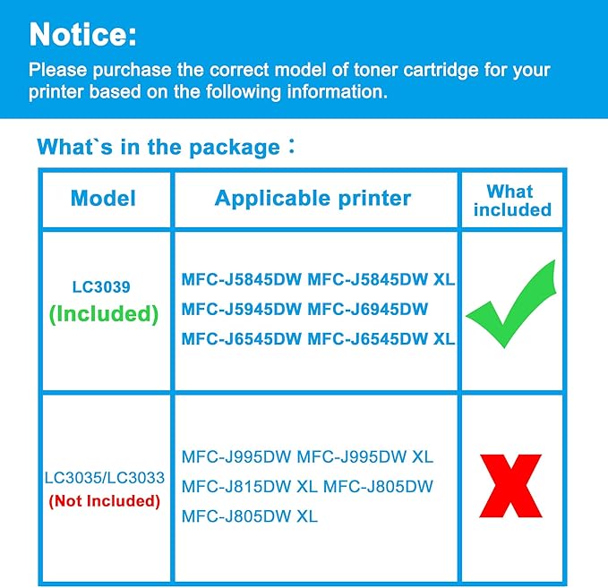 LCL Compatible Ink Cartridge Pigment Replacement for Brother LC3039 XXL LC3039XXL LC3039BK LC3039C LC3039M LC3039Y MFC-J5845DW MFC-J5945DW MFC-J6945DW MFC-J6545DW (4-Pack Black Cyan Magenta Yellow)-DeskLoop Office