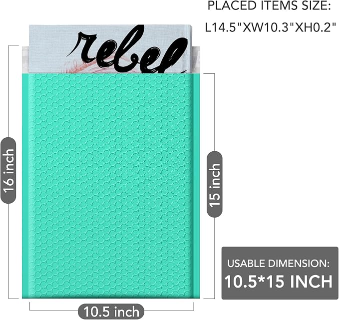 GSSUSA Large Bubble Mailers 10.5x16 Inch 250 Pack Teal Padded Envelopes - Image 2
