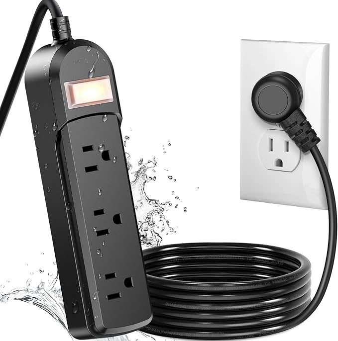 IPX6 Outdoor Power Strip Weatherproof, Waterproof Surge Protector with 3 Wide Outlet 10FT Long Extension Cord, Wall Mountable for Outside Decorations and More UL Listed(Black)-DeskLoop Office
