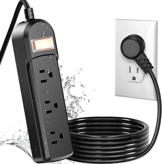 IPX6 Outdoor Power Strip Weatherproof, Waterproof Surge Protector with 3 Wide Outlet 10FT Long Extension Cord, Wall Mountable for Outside Decorations and More UL Listed(Black)-DeskLoop Office