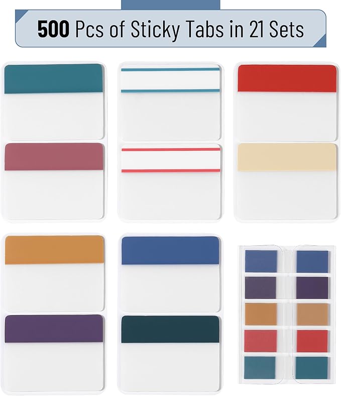 Mr. Pen- Sticky Index Tabs, 500 Pcs, 21 Sets, Colorful Sticky Tabs for Notebooks, Page Markers, Page Tabs for Binders, Page Tabs Sticky Tabs for Books, Notebook Tabs, Book Sticky Tabs for Notebooks-DeskLoop Office