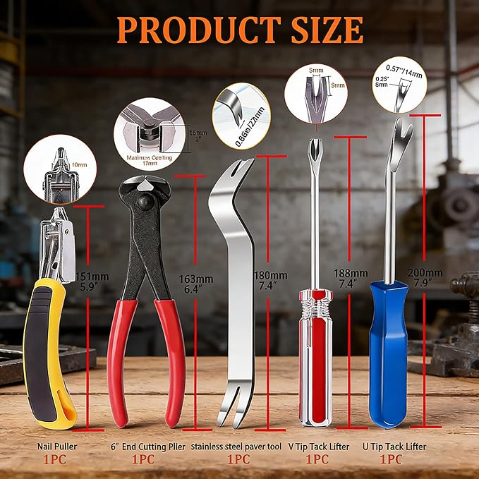 OFCOX 5Pcs Upholstery Staple Remover Tool Set, Heavy Duty Nail Puller Pliers - Image 2
